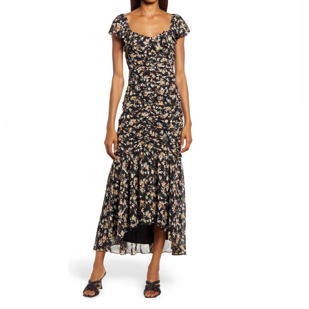 FLORET STUDIOS Floral Ruched Midi Dress in Size S